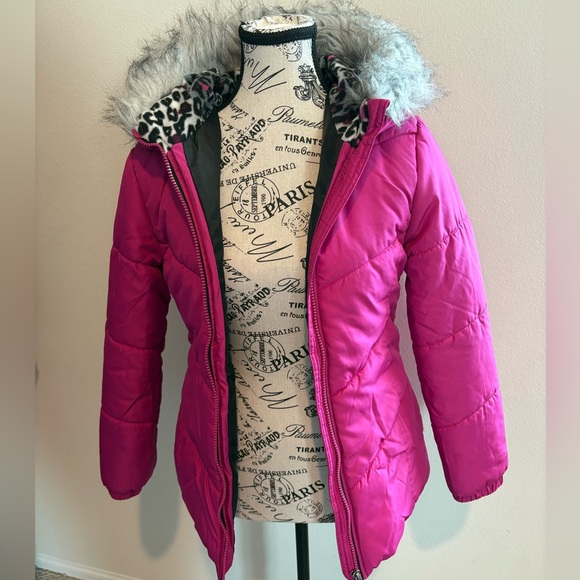 Pink Kids Jacket with Faux Fur Hood - Picture 1 of 4
